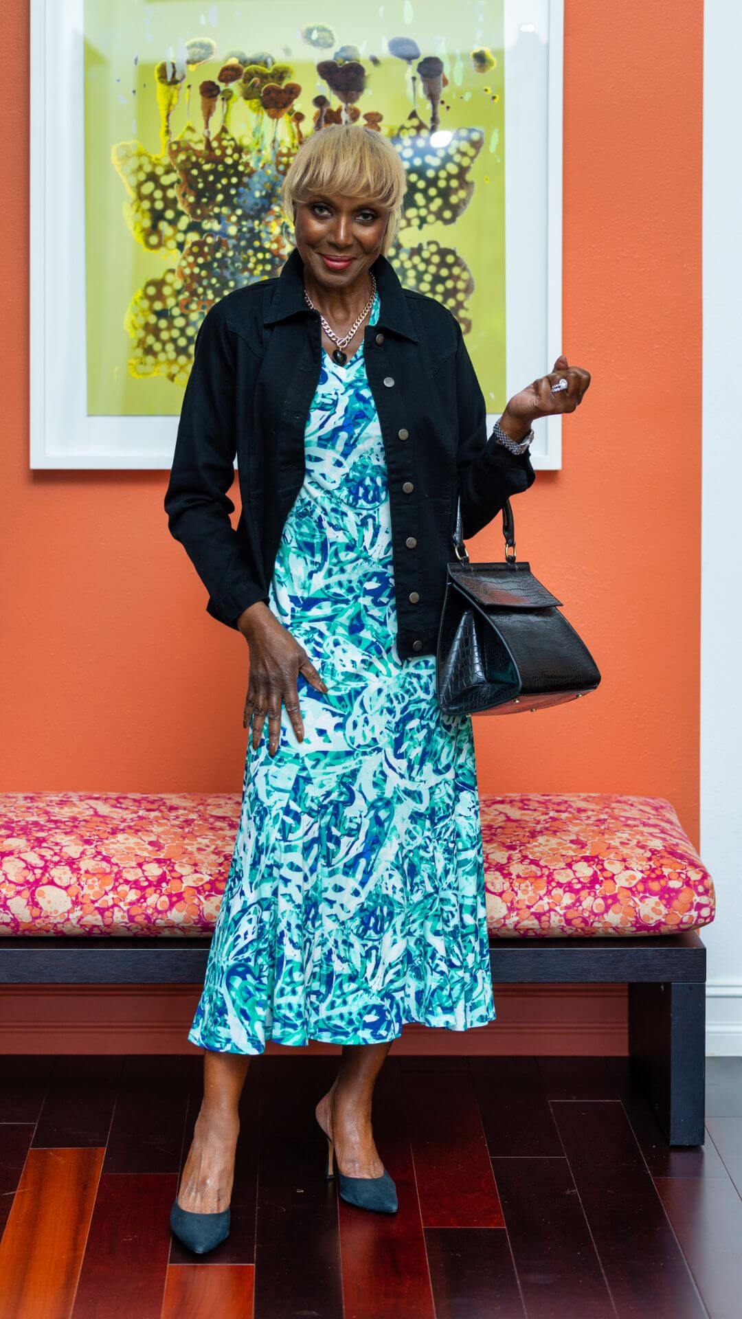 Women With Control® My Wonder Denim Jacket with Attitudes By Renée® Como Jersey Godet Midi Dress Midi Dress