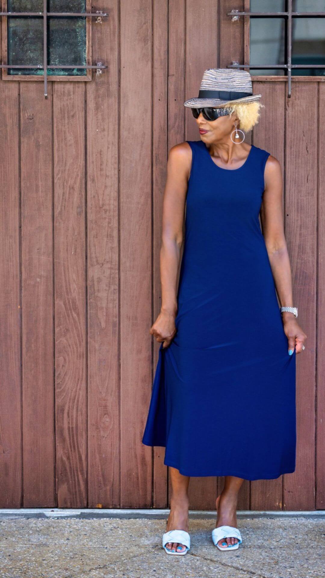 Attitudes by Renée® Knit Dress & Woven Duster Maxi Set in Blue Monarch
