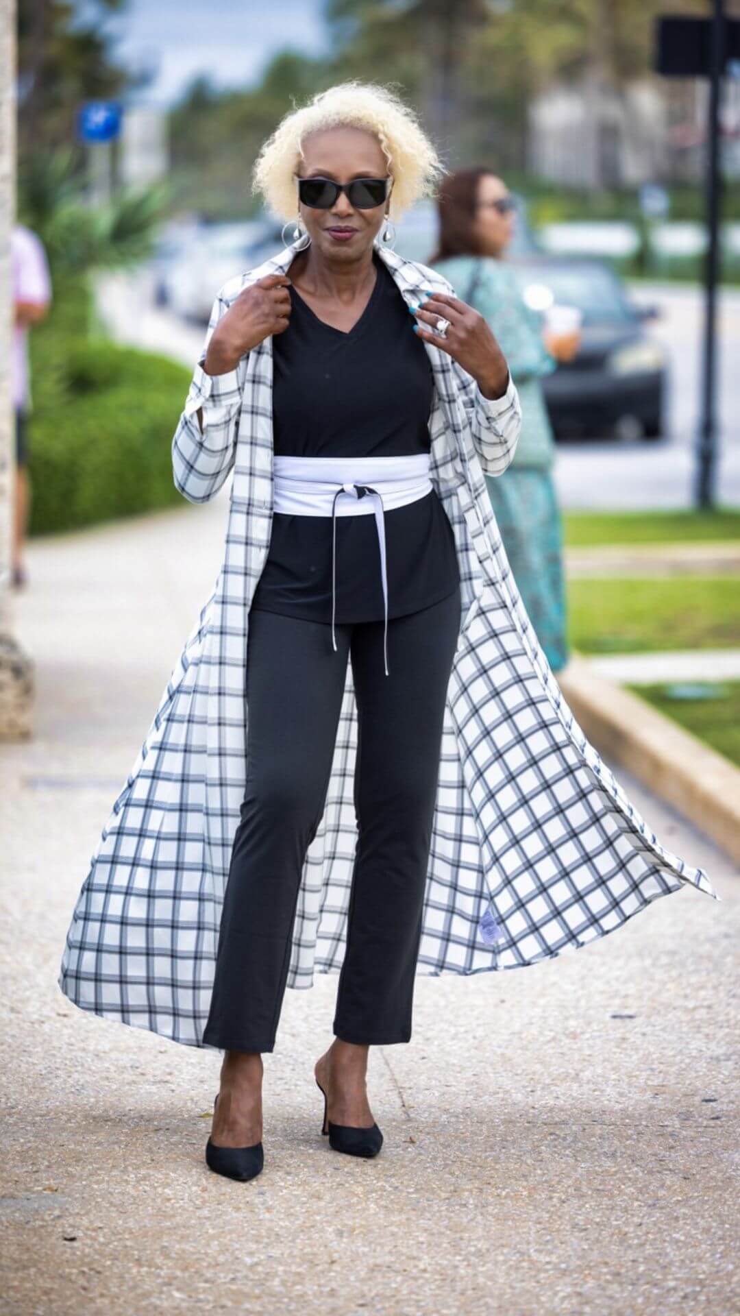 Attitudes by Renée® Knit Dress & Woven Duster Maxi Set in Ebony Plaid