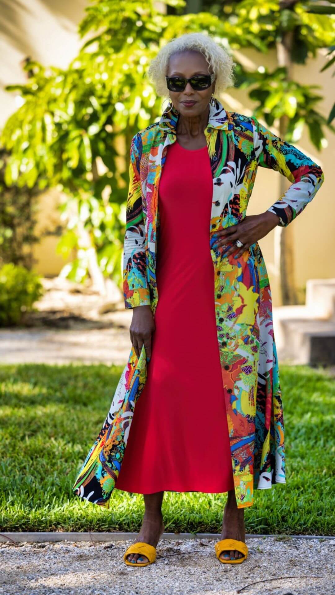 Attitudes by Renée® Knit Dress & Woven Duster Maxi Set in Mardi Lotus