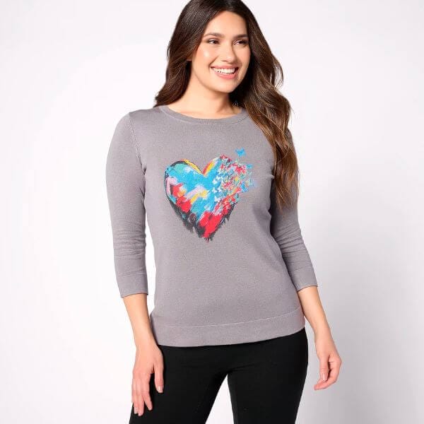 A616816 Attitudes by Renee Printed Statement Sweater