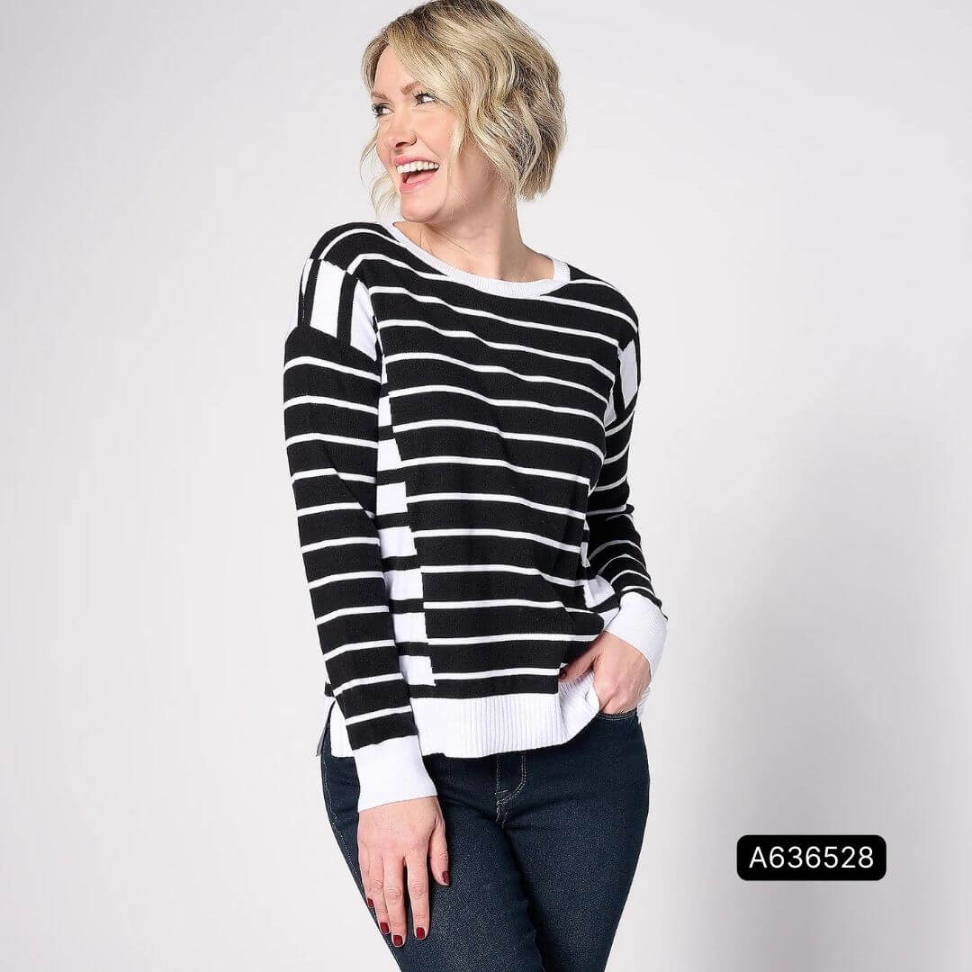Attitudes by Renée® Mixed Stripe Sweater